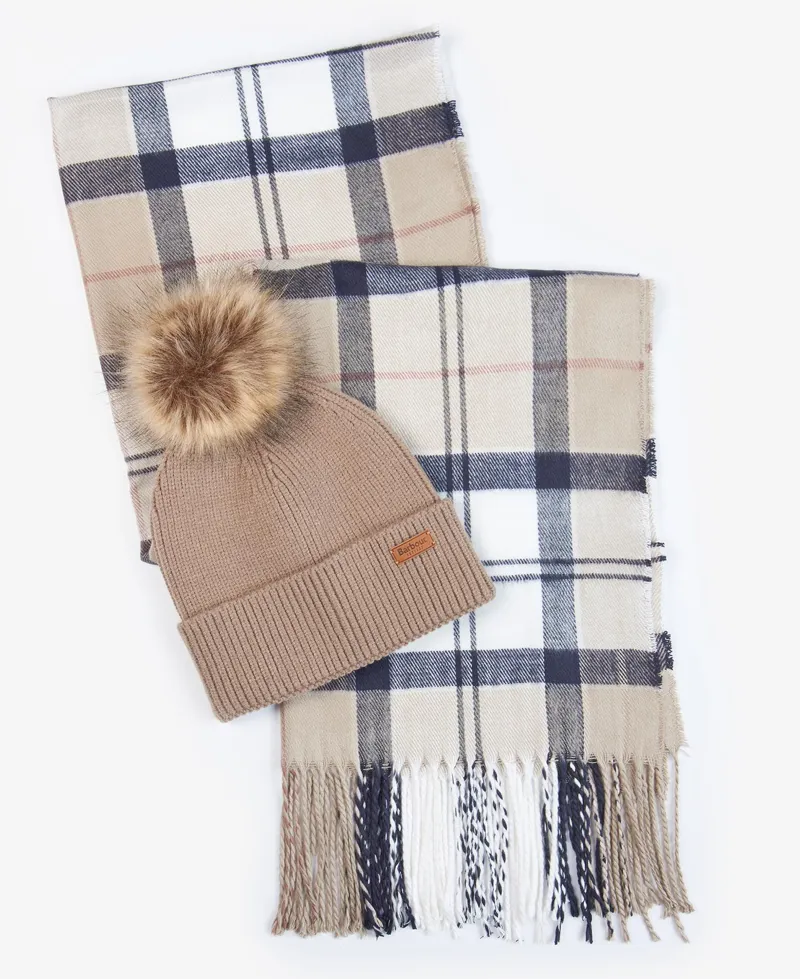 Barbour Dover Beanie and Halies Scarf Set in Rosewood